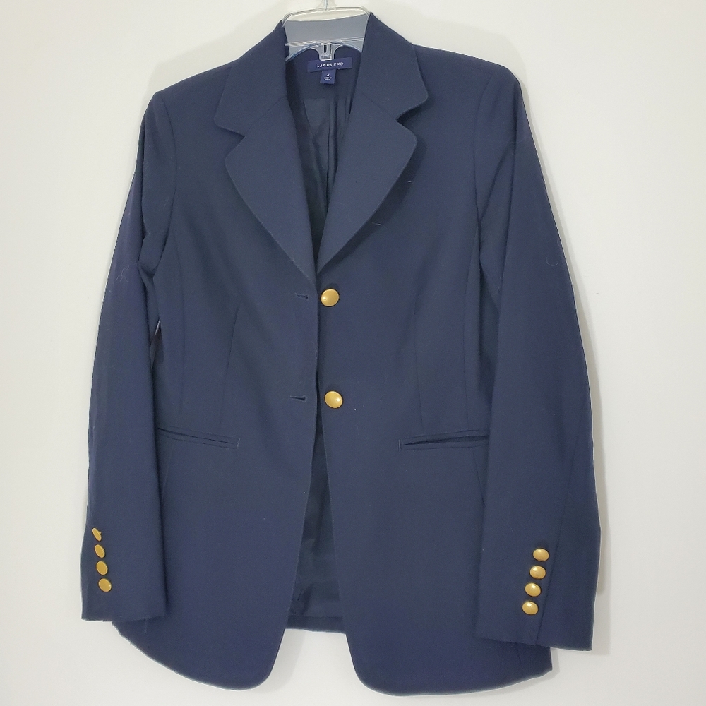 Lands End Partial Wool Navy Blazer, Size 4